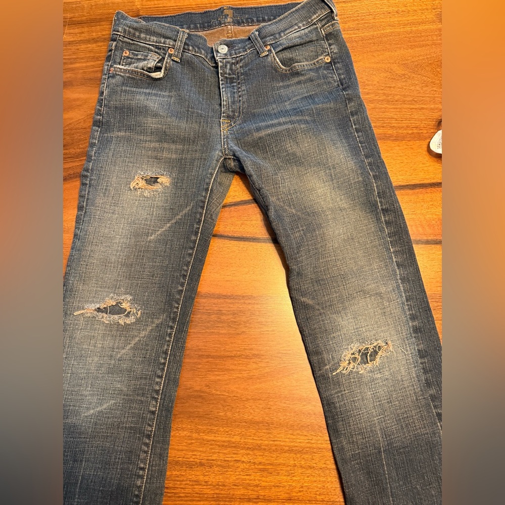 7 For All Mankind Dark Wash Distressed Bootcut 30